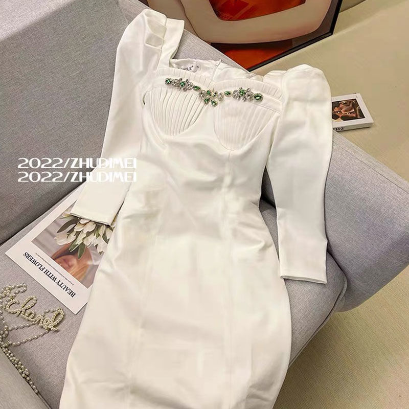 法式白色连衣裙女秋季20