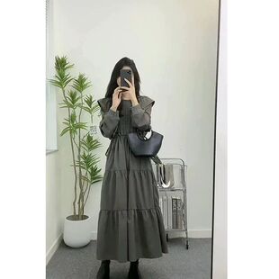 2023春装新款女装法式高级感气质白色收腰长袖针织连衣裙长裙女