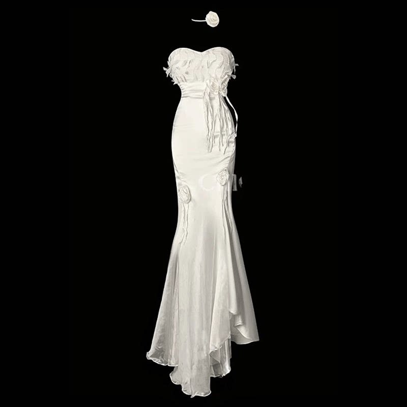 月影流光性感修身抹胸长款连衣裙夏季新款缎面晚礼服高级感裙子