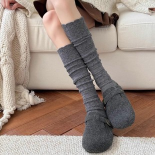 灰色小腿袜子女款秋冬长筒袜堆堆袜配勃肯鞋的袜子长袜袜子多件套