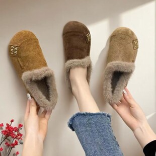 棉鞋女冬季2025新款毛绒拖鞋软底一脚蹬鞋子加绒豆豆鞋保暖勃肯鞋