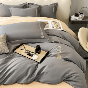 ROMROL/罗曼罗兰家纺高支高密全棉四件套 轻奢60S山茶花 贡缎刺绣