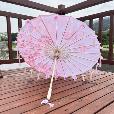 仙气古风伞印花绸布花瓣国风汉服