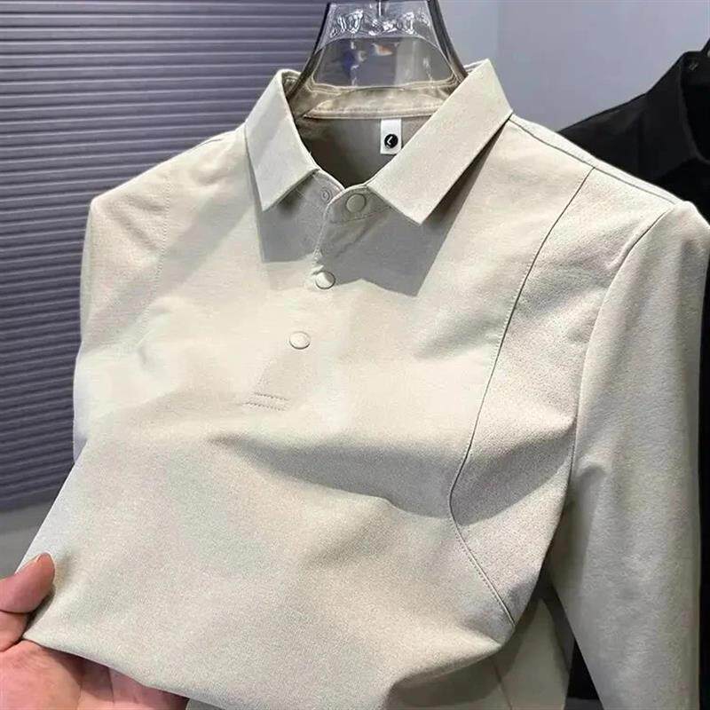 轻奢高端polo衫男款上衣2026新款百搭休闲商务风纯色长袖翻领T恤