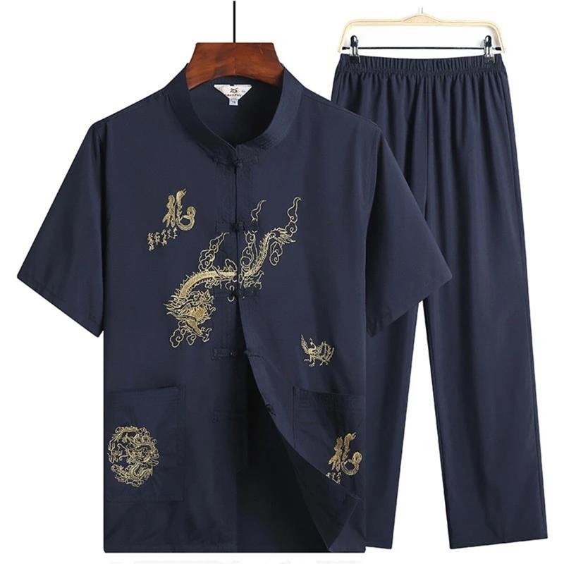 简奢生活百货铺夏季唐装男短袖套装中老年人夏装爸爸汉服老人衣服