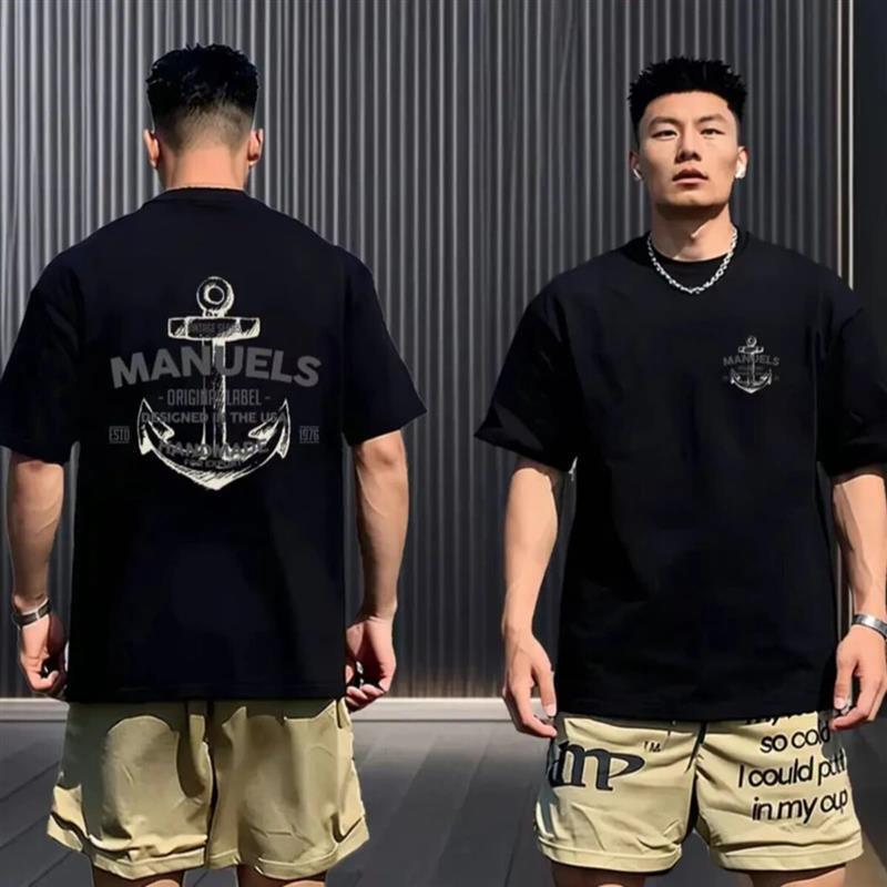 鑫隆服饰百货1男夏季高品质休闲圆领透气美式重磅潮流短袖T恤纯棉
