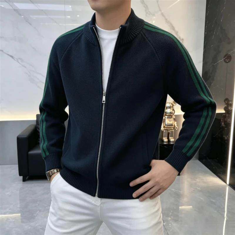 4刚清品质服装男士立领拉链针织开衫秋简欧时尚休闲潮流毛衣外套