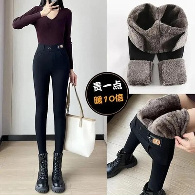 梵希FANCY秋冬小黑裤加绒裤加厚显瘦高腰B紧身韩版百搭.小脚裤打