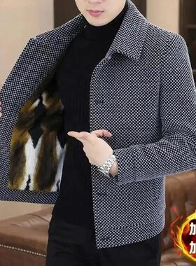 臻匠名仕高档毛呢外套男短翻领格子加厚男士夹克韩版潮流男装风衣