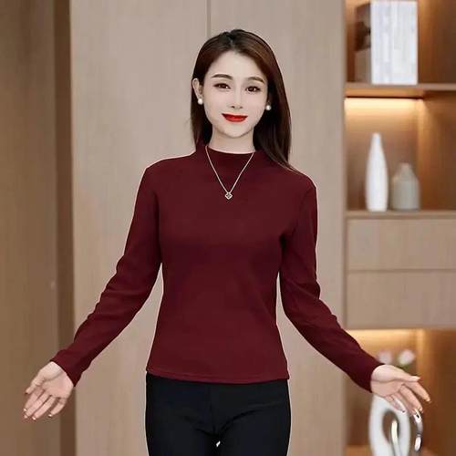 逸辰秋冬季半高领打底衫女加绒加厚百搭修K身气质减龄显瘦保暖上