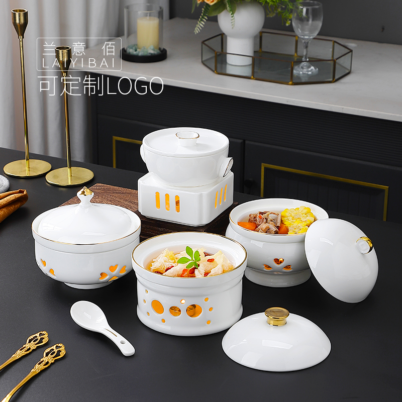 酒店陶瓷高档描金小米辽参盅