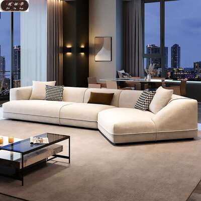 布客厅意式极简奶油风现代简约形角沙发转雪尼异EON尔棉麻艺沙发