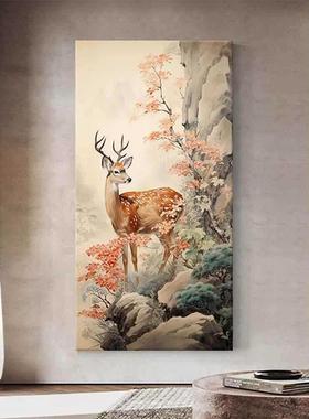 一路平梅安花鹿装饰画客厅新中式A188ctuQ动物景玄关小鹿挂风画好