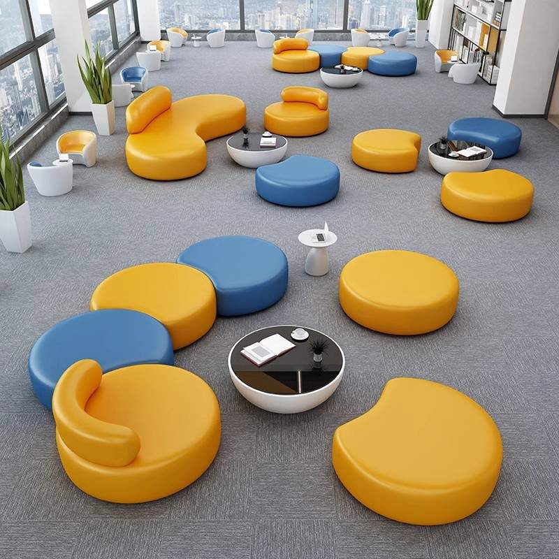 创意弧形皮艺沙发 简约商务单人位茶几组合 休闲办公室接待洽谈椅