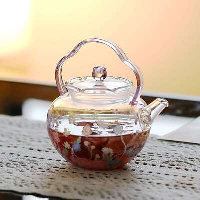 手贴花繁花锦提泡梁工壶高硼硅耐热似玻璃茶壶花茶冷泡壶茶壶VJL