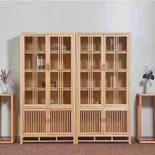 中式白木玻SG8璃书柜组合蜡实木书架多功办公能家具储存文件柜新,住宅家具,书架,淘宝优惠券,粉丝福利购,淘宝优惠卷