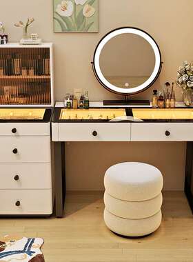 0代262新款奶IHJ油风实木梳妆台卧室现简约智能化桌斗柜收纳柜一