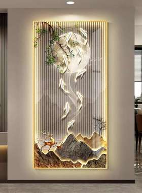 轻led壁带灯九鱼图入户玄关装饰现WMH画简约代挂画走廊过道画奢竖