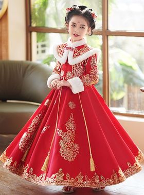 女童古装拜年服冬装新款中大童女孩唐装裙子儿童汉服中国风连衣裙