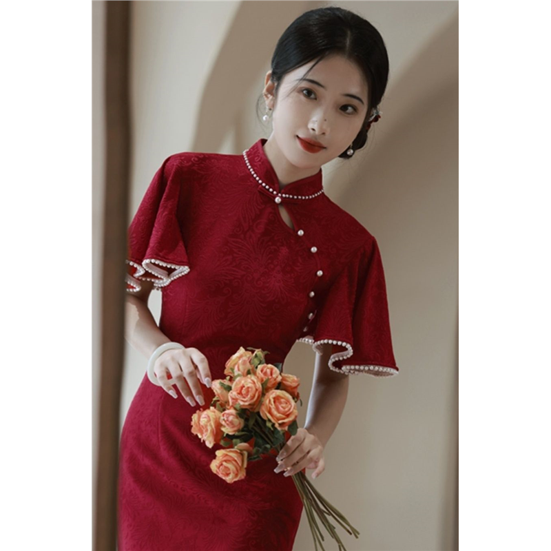 红色旗袍敬酒服新款夏小个子订婚礼服女新中式新娘结婚修身高级感