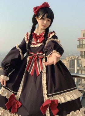 冬季lolita裙子白雪姬古典少女秋冬加厚长袖洛丽塔op连衣裙正品