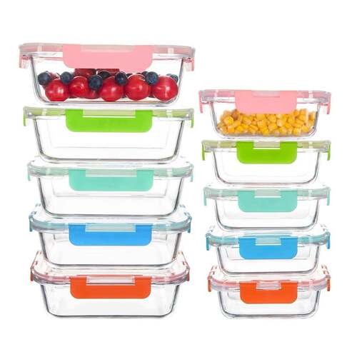 10 Pack Glass Food Storage Containers with Lids Leakproof