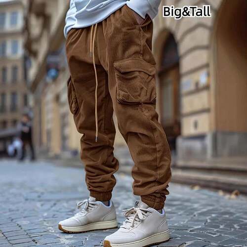 Men's Multi-Pocket Drawstring Work Pants Solid Color