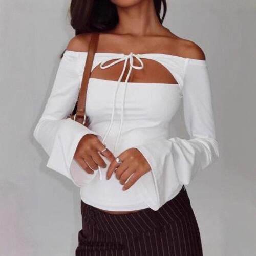 Womens Knitted Slim Fit Fitted Solid Color One Shoulder