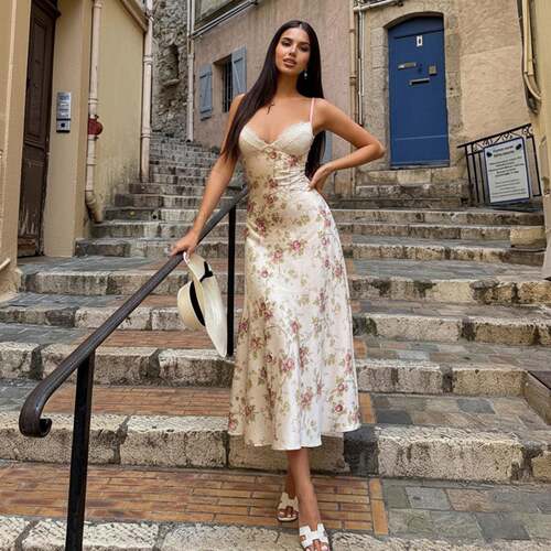 Elegant Holiday Style Women's Floral Print Lace Splicing