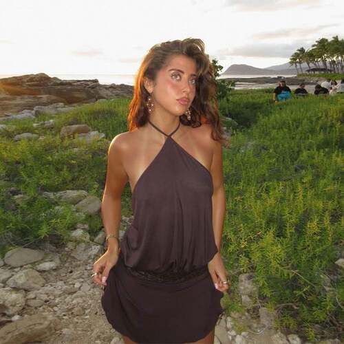 Womens Solid Color Lace Stitching Halter Neck Lace Up