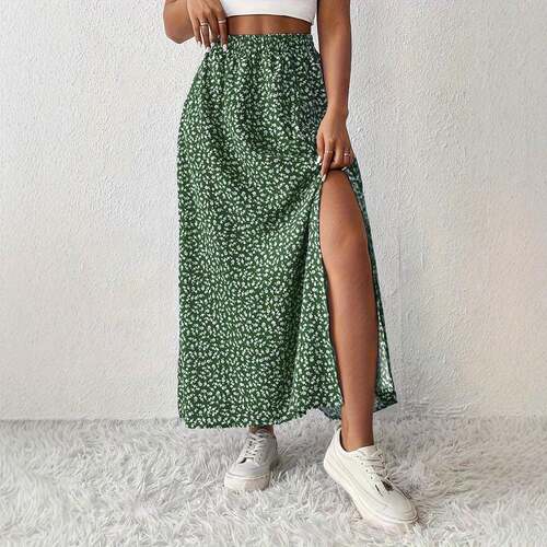 Plus Size Ditsy Floral Print Long Skirt Boho Fashion Casual