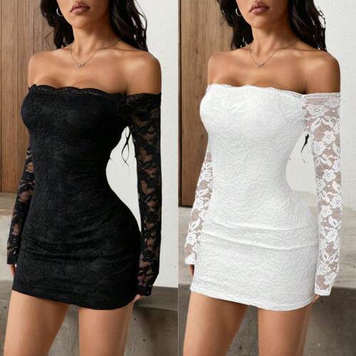 NEW Women's Lace One Shoulder Long Sleeve Slim Fit Dress