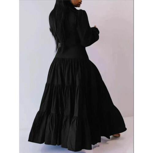 Plain Button Front Ruffle Hem Split Thigh Vintage Shirt