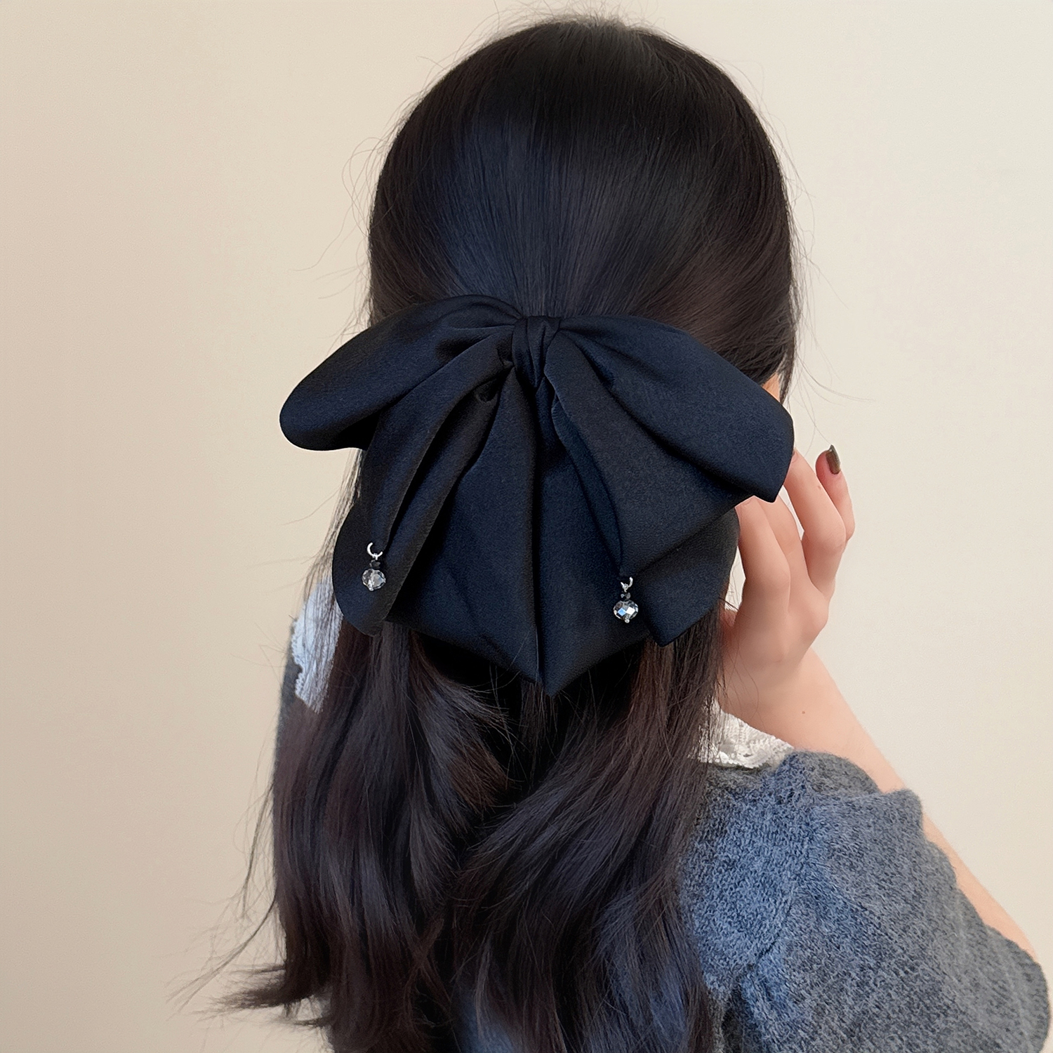 法式高级感缎面纯色蝴蝶结发夹