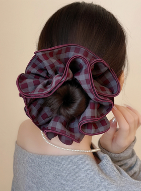 赵露思同款紫色大肠发圈女2025新款高端缎面四层头花韩系简约发绳