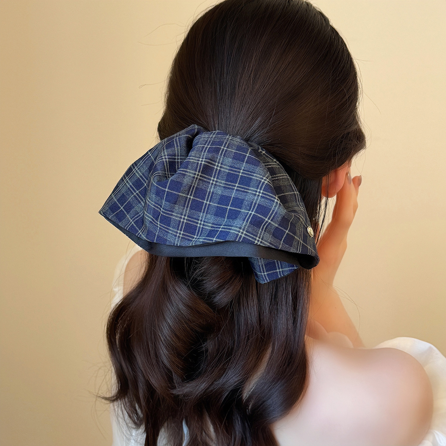 发夹女2025新款高级感金标布艺裙摆马尾夹日系复古格纹后脑勺抓夹,饰品/流行首饰/时尚饰品新,发饰,淘宝优惠券,粉丝福利购,淘宝优惠卷