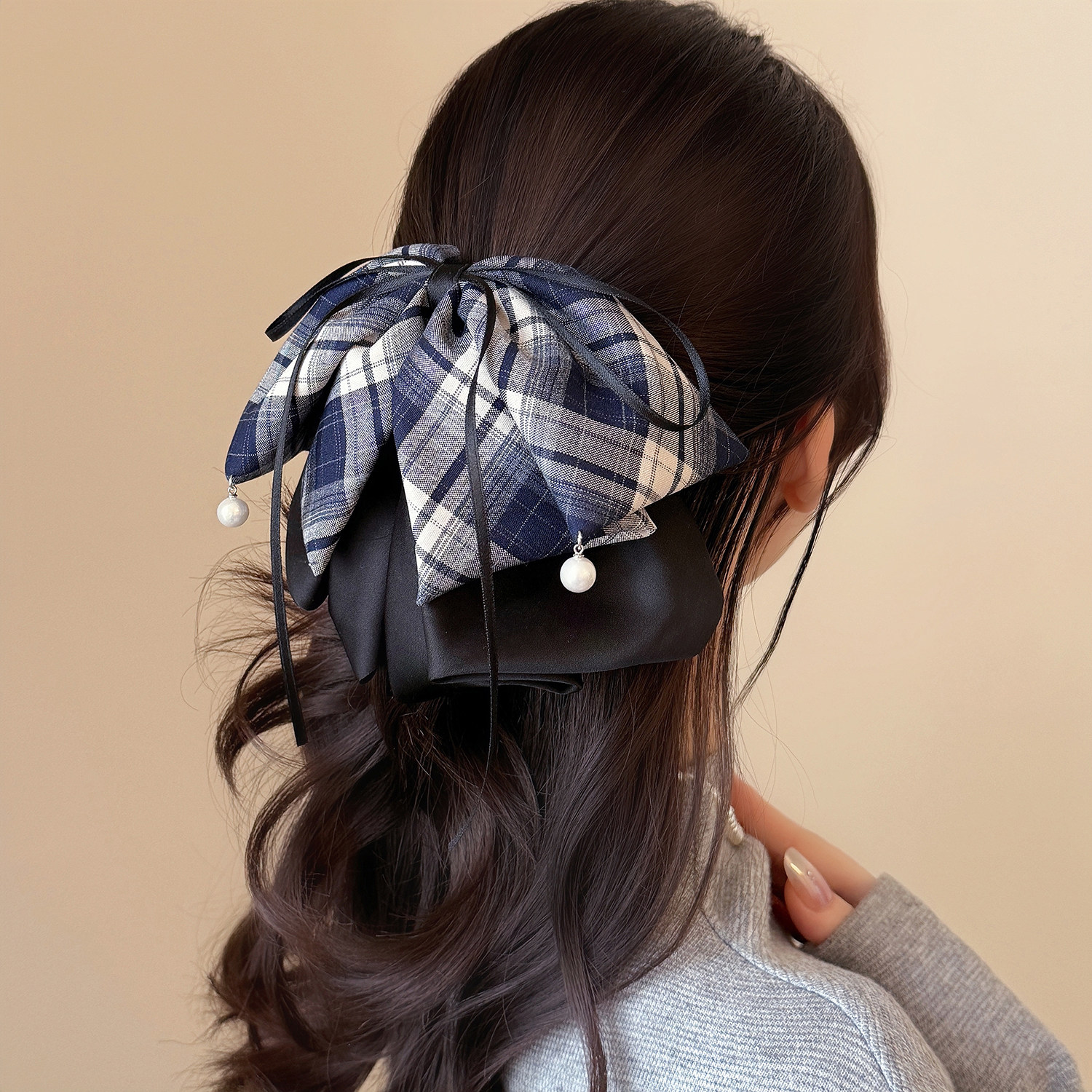 2025新款格纹蝴蝶结发夹