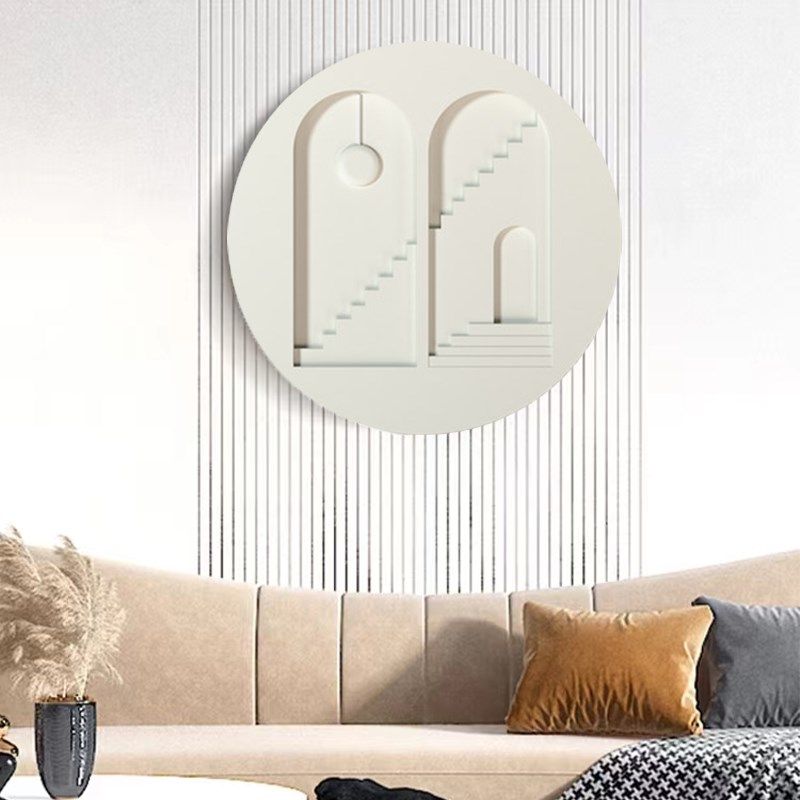 立体雕刻手工砂岩肌理画侘寂风圆形意式极简高档高级法式卧室饭厅