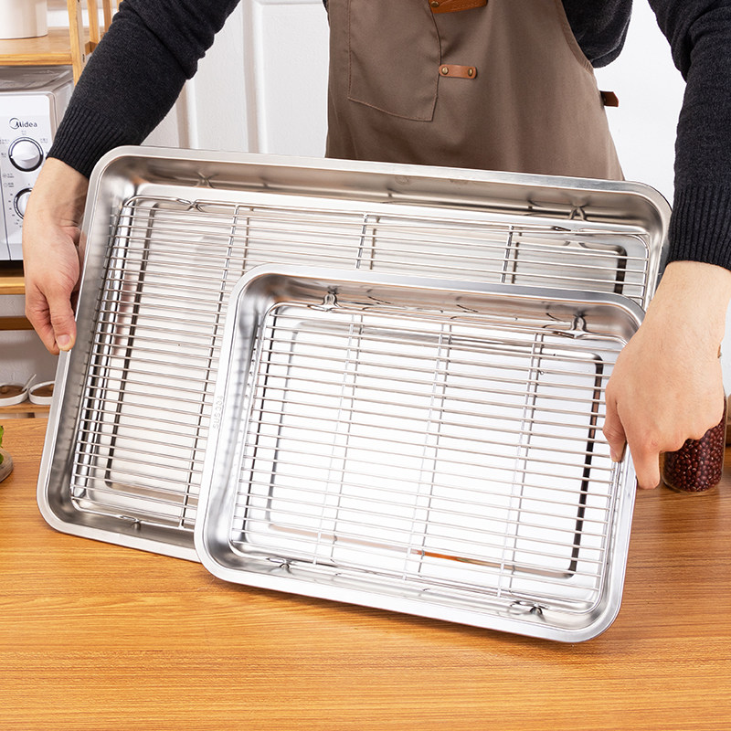 304沥油盘不锈钢带过滤网方盘漏油盘油炸架长方形沥水控油滤油盆