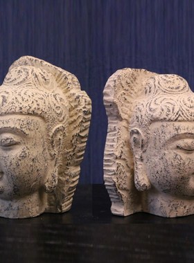 中式仿古家居装饰品 复古中国风做旧摆件 办公用品佛头书立 观音