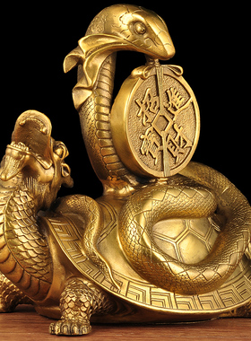 全铜龙龟摆件铜金钱龟黄铜蛇金钱玄武工艺品客厅玄关家居摆设铜器