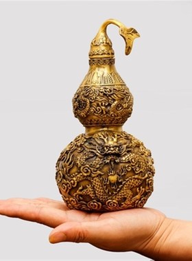 纯铜开口招财龙纹铜葫芦摆件开盖葫芦客厅家居办公室桌工艺品礼品