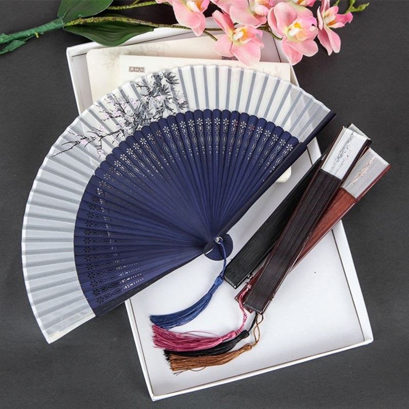 檀香扇子全木质折扇竹制马面裙配饰扇子女童舞蹈国风古风仙气夏天