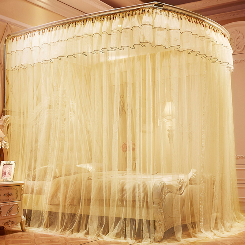 u型伸缩蚊帐1.8x2.2米床家用1.5m公主风2.0米加密帐子1.2加粗支架