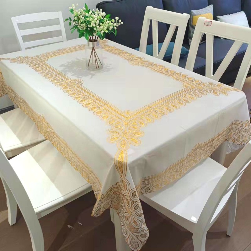 桌布防水免洗PVC防烫防滑长方形餐桌布欧式烫金塑料桌布茶几台布