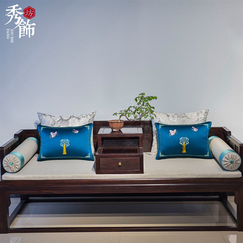 中式罗汉床垫子定做刺绣红木沙发坐垫套罩海绵垫实木家具四季通用