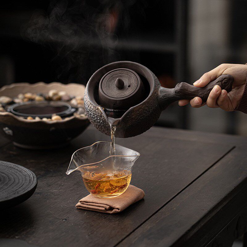 古早烧围炉煮茶器套装鎏金铁釉陶壶提梁烧水壶家用电陶炉煮茶炉子