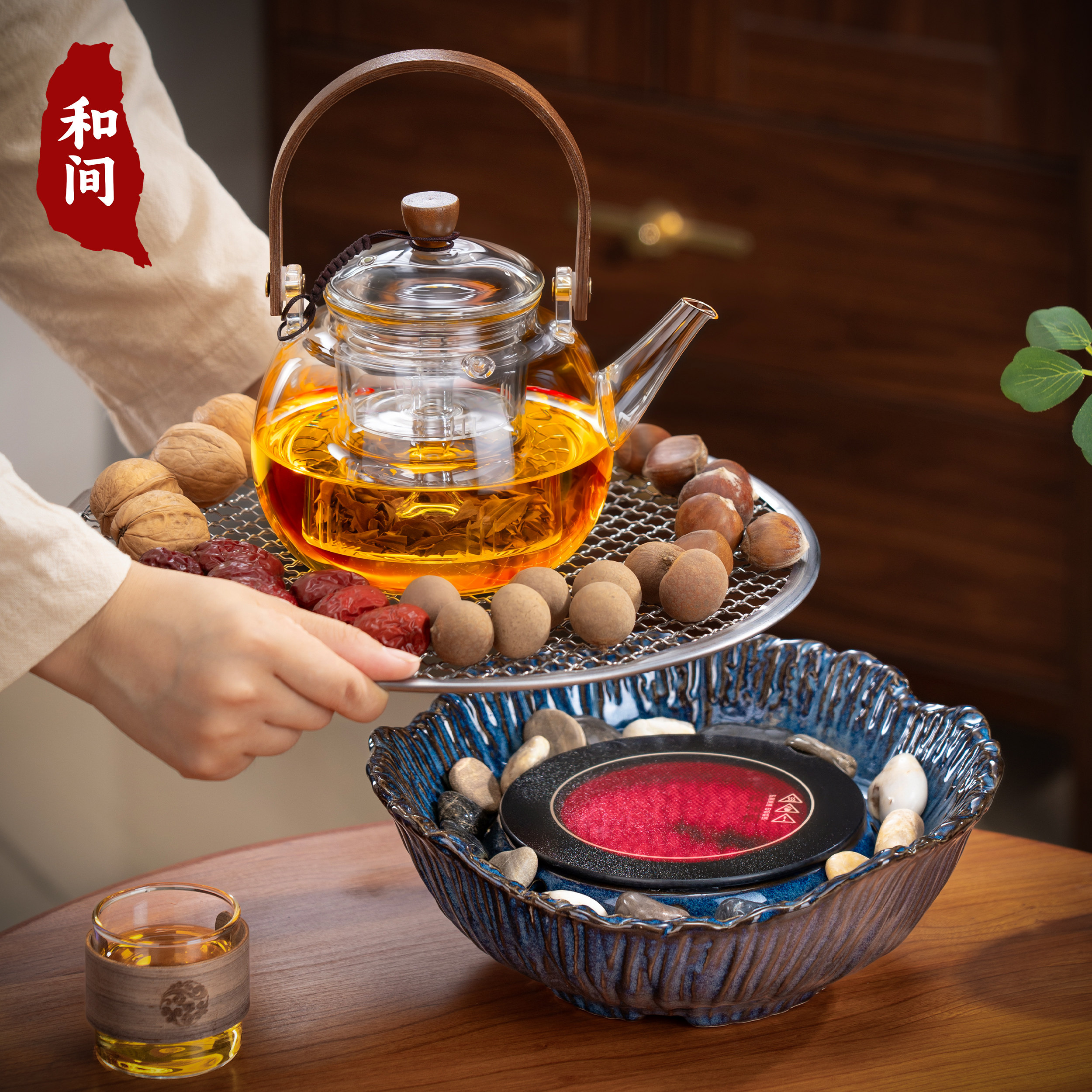 围炉煮茶电炉室内家用烤火炉套装器具全套玻璃煮茶器耐高温烧水壶