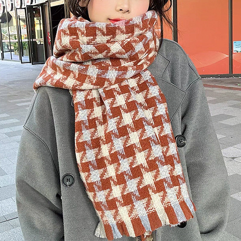 千鸟格围巾女冬季韩版百搭高级感加厚女士2025新款秋冬款保暖围脖