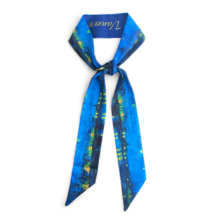 原创手作梵高星夜油画文艺加长绑包包手柄丝巾飘带领巾腰带发带女